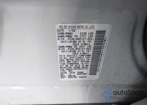 2009 Nissan Murano S from USA, damaged, VIN JN8AZ18W29W202197